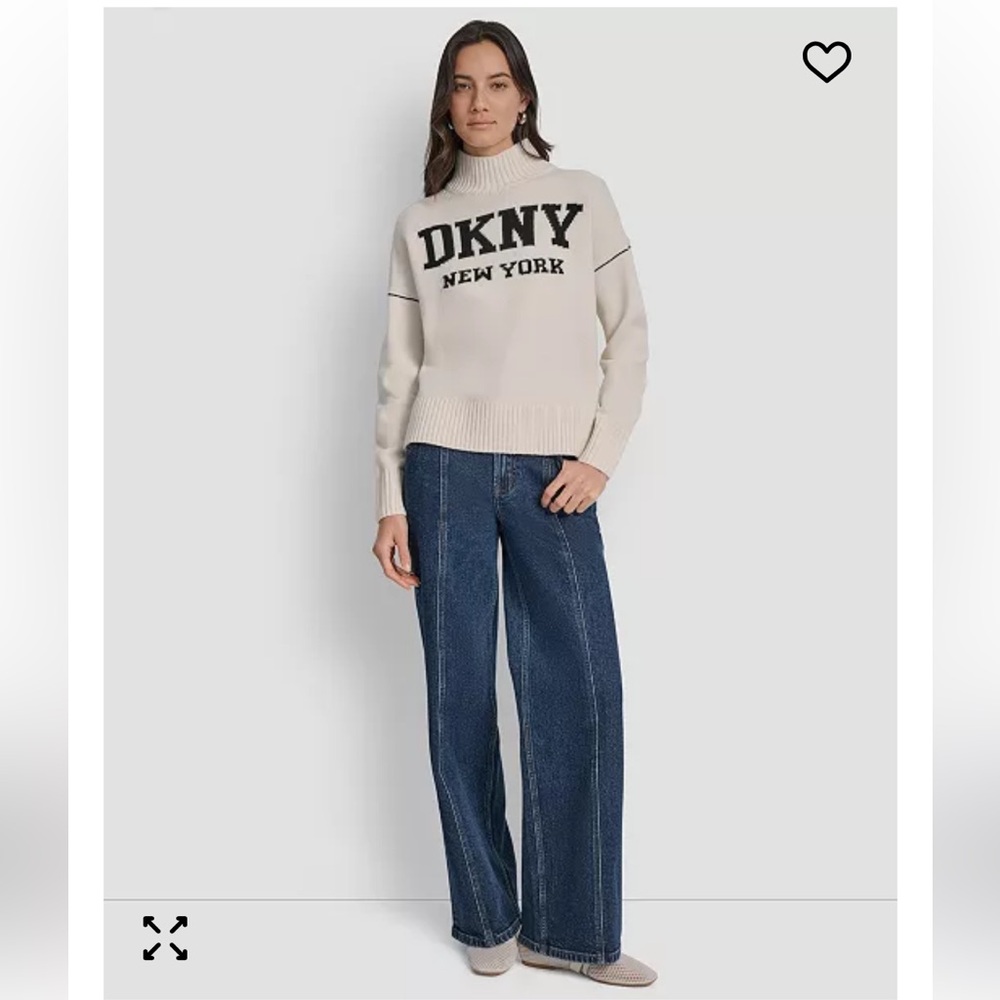NWT DKNY Women's Cream Turtleneck Sweater with burgundy lettering, Size XL - Picture 3 of 7